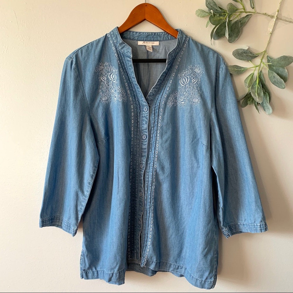 Denim Style Embroidered Button Down Shirt